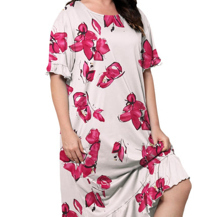 Cross-border Europe and America Amazon Spring and Summer New Short-sleeved Floral Printed Nightdress Home Clothes plus size Women's Casual Pajamas