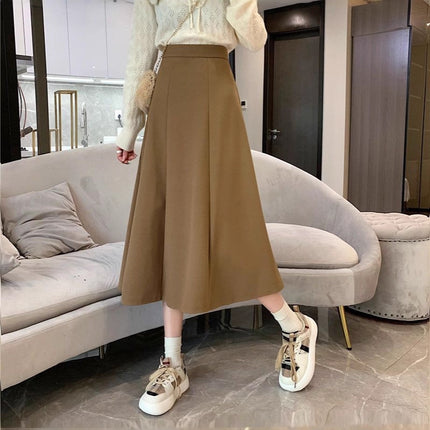 French Twill Brushed Skirt Women's High-Waisted A-Line Mid-Length Skirt Umbrella Skirt Spring Autumn Winter Petite Skirt