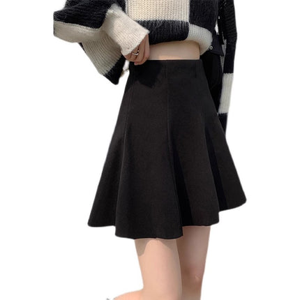 Black Wool Skirt Women's 2024 Autumn and Winter A- Line Skirt plus size High Waist Slimming Fashion Umbrella Skirt Hip Skirt