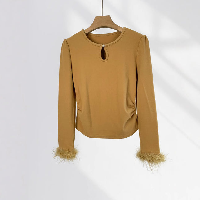 Double-sided Brushed Velvet Top Slim-fit Slimming Plush Cuff New Chinese Style fleece-lined Thickened Base Shirt Women's New