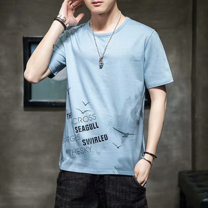 Short-Sleeved Men's Thin Simple 2024 T-Shirt New Loose Round Neck Summer Ins Trendy Hong Kong Style Student Male Street Stall Wholesale