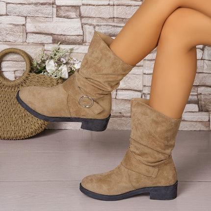 2025 Export Large Size Pleated Pile Boots for Women Autumn and Winter New Suede Western Cowboy Boots Thick Heel Short Boots in Stock
