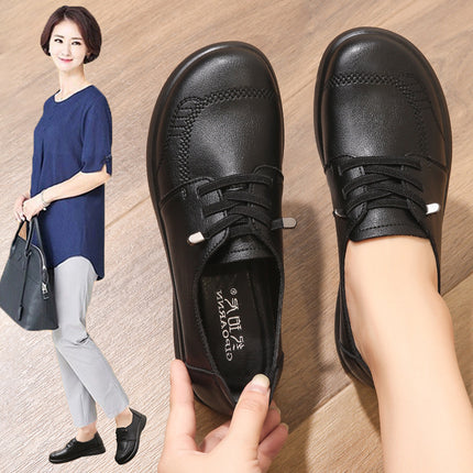 Mom's Shoes, Soft-Soled Single Shoes for Middle-Aged and Elderly People, Comfortable and Not Tiring for the Feet, New Women's Shoes, Middle-Aged Flat-Soled Non-Slip Spring and Autumn Leather Shoes