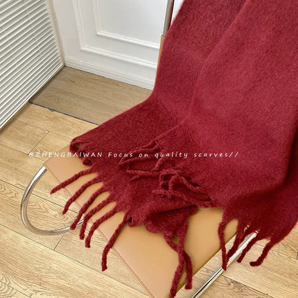 New Maillard Cashmere Plaid Scarf Women's Autumn and Winter Thickened Warm Shawl Dual-purpose Solid Color Student Scarf