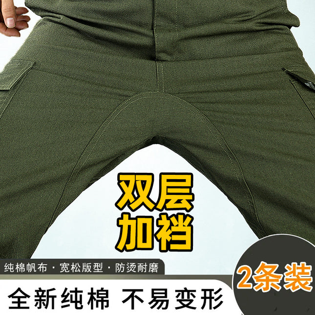 Tooling Cotton Pants Men's Pants Loose Straight Pants Workshop Site Work Electric Welding Maintenance Pants Solid Color
