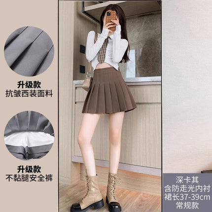 Dark Gray Woolen Pleated Skirt Short Skirt for Women Autumn and Winter 2026 New High-Waisted Slimming Look Preppy Jk Half-Length A-Line Skirt