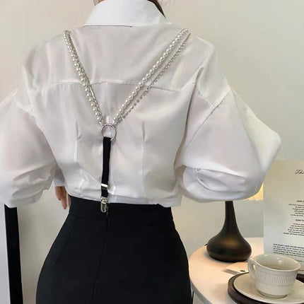 Amazon's New Pearl Rhinestone Chain Strap Clip Chain Women's Outer Wear Fashionable and Versatile Elastic Elastic Suspenders Trendy