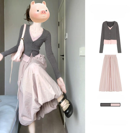 Tall Bud Skirt, Two-Piece Women's Slimming Long Skirt, Early Autumn Wear, a Complete Set of Extended Skirts