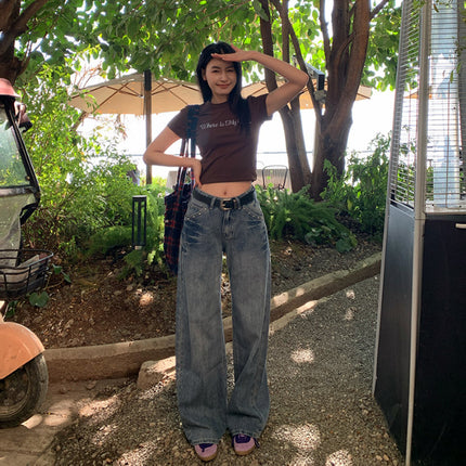 [Dali Diary] 25Ss New American Retro High-Waisted Stud Design Loose Straight-Leg Jeans