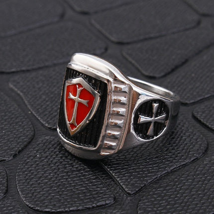 New jewelry European and American fashion retro Crusader oil drop red cross men's personality stainless steel ring