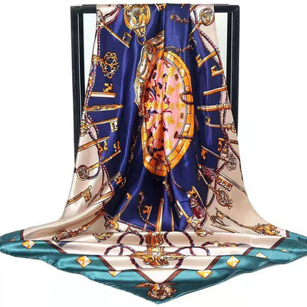 Mother's Day Gift Factory Direct Smooth Satin 90 Large Square Scarf Headscarf European and American Style Oil Painting Silk Scarf Women's Shawl Wai