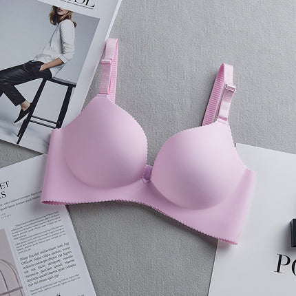 One-piece seamless non-steel ring smooth solid color bra summer thin thick gathered bra underwear women's factory direct sales