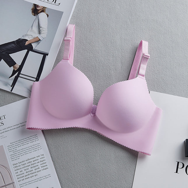 One-piece seamless non-steel ring smooth solid color bra summer thin thick gathered bra underwear women's factory direct sales