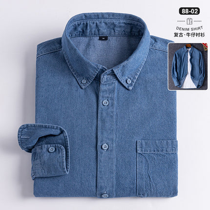2023 new denim shirt buckle collar long sleeve casual men's tremolo fast hand a generation of retro Joker shirt