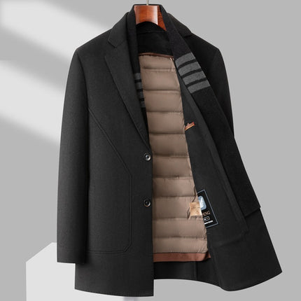 Men's Wool Coat Autumn and Winter Mid-Length Business Casual Removable Down Liner Middle-Aged and Elderly Woolen Coat