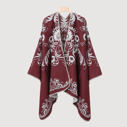 Xinjiang, Xizang, Inner Mongolia Travel Wear Red Shawl Large Cloak Scarf Ethnic Style Outer Warm Cloak for Women