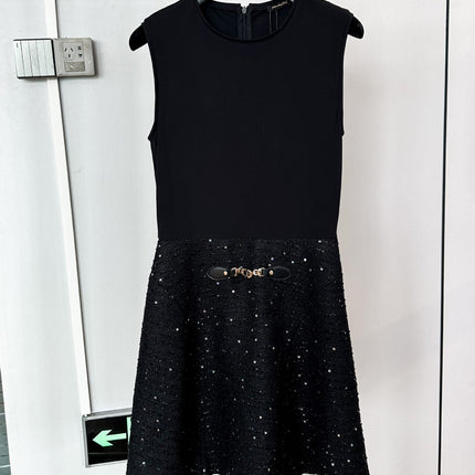 M Home~2025 Spring Sequined French Black Cropped Jacket with Vest Dress Small Fragrant Style Suit Short Style
