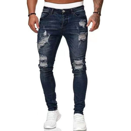 Spring and summer wish foreign trade new slim cross-border trend AliExpress leggings European and American ripped denim leggings men's pants