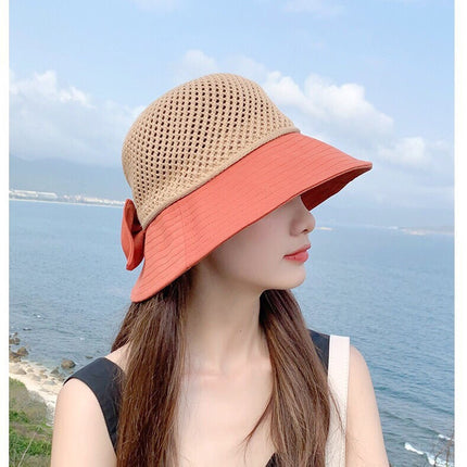 Sun Hat Women's New Fisherman Hat All-match Spring and Summer Hat Women's Breathable Mesh Riding Sun-screen Hat with Large Rim and Small Face
