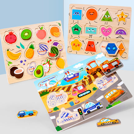 Cross-border Wooden Children's Early Education Interesting Enlightenment Cognition Matching Jigsaw Puzzle Exercise Hand-eye Coordination Educational Toys