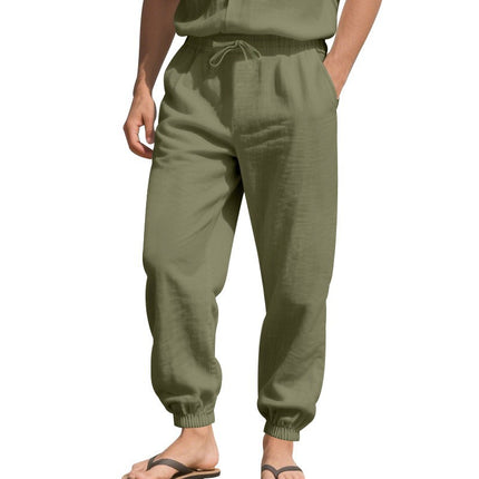European and American Cross-Border Independent Station Four-Season Beach Trendy Men's Loose Linen Large Size Casual Sports Leggings Trousers for Men