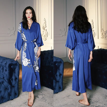 Yaoting New Style Satin Pajamas Women's Summer Large Size Light Luxury Seven-point Sleeve Cool Nightgown Bathrobe Home Clothes Women's WP2669