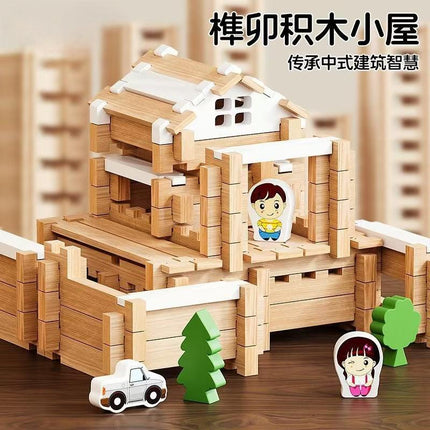 Luban mortise and tenon building blocks children's handmade diy gift Chinese architecture wooden structure hut educational toys