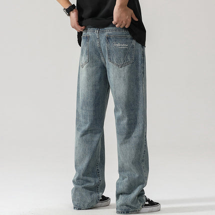 2024 New American Style Trendy Brand Old Washed Loose Straight Jeans Youth Fashion Tall Mop Jeans