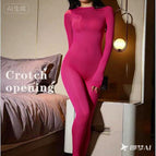 Rose red-silky glossy jumpsuit / Open - 37.5-80kg