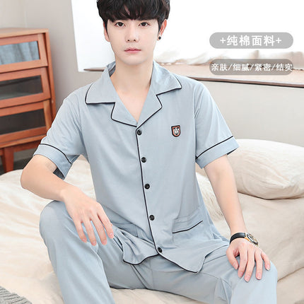 New autumn and winter pajamas cotton men's long-sleeved trousers green middle-aged popular pattern spring and autumn cardigan suit