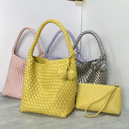 Hand-woven bag double-ball portable bucket bag 2025 new fashion basket bag shoulder underarm bag tote bag