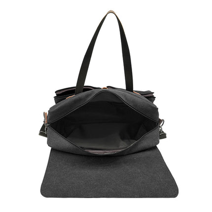 Handheld Briefcase Camera Bag Men's Single Shoulder Crossbody Bag Travel Crossbody Laptop Bag Canvas with Crazy Horse Leather Vintage