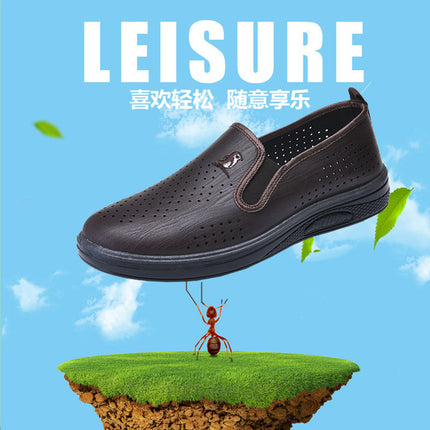Summer Men's Business Casual Slip-On Shoes with Holes, Hollow Mesh Work Sandals, Men's Work Hole Mesh Sandals