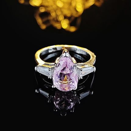 Back-To-School Season New Simple Pink Water Drop Pear-Shaped Zircon Ring Female Banquet Wedding Classic F1559