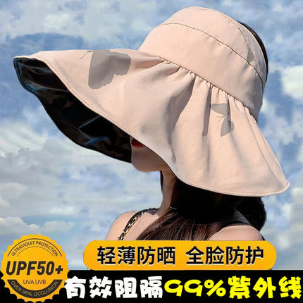 Printed Butterfly Empty Top Sunscreen Hat Big Riding Windproof Hat for Cycling Covering Face All-match Anti-ultraviolet Riding Sunscreen Hat