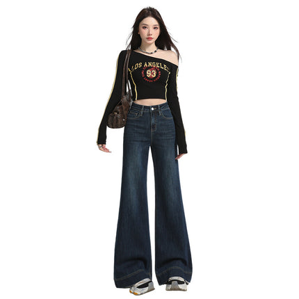 Raccoon House # European and American Style Bootcut Jeans for Women in Autumn and Winter 2025 New Style Non-Leg-Hugging High-Waisted Loose Wide-Leg Flared Pants