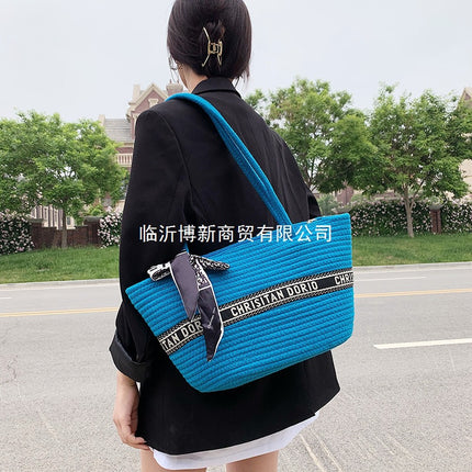 Creative Cotton Woven Bag Women's Travel Beach Bag Tote Bag Women's Satchel Shopping Bag Shoulder Crossbody Bag Vegetable Basket