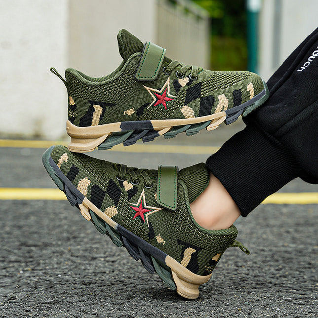 2025 Spring, Summer and Autumn Boys and Girls Students Military Training sneaker Camouflage Summer Camp Anti-skid Shock Absorbing Mesh Ventilation