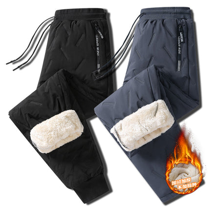 Lamb Velvet Pants Men's fleece-lined Thickened Casual Pants Middle-aged and Elderly Wearing Cotton Pants plus size Cold-proof Warm Sports Pants