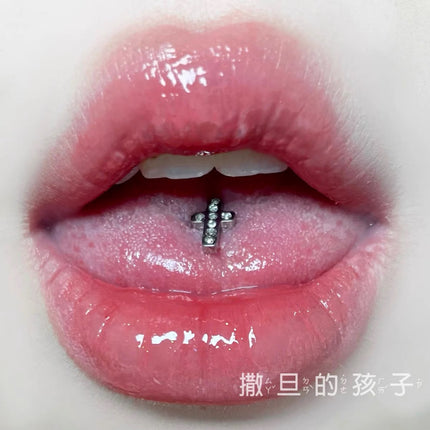 Taste the cross tongue nail titanium steel external thread hot girl tongue nail tongue ring tongue nail