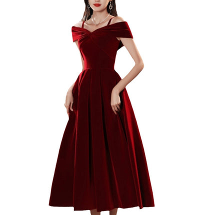 Sling off-shoulder engagement dress women's niche toast bride A- shaped wedding banquet back door dress