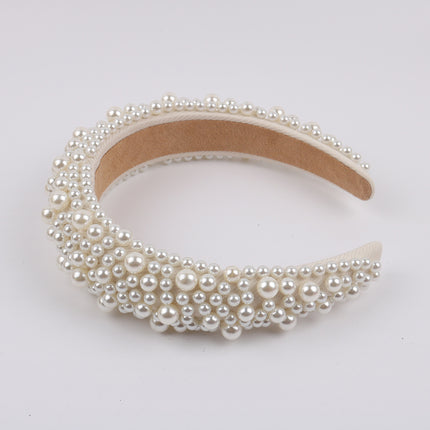 European and American luxury pearl sponge hairband hairpin female heavy industry exaggerated wide side pressure hair high cranial top net red head band wholesale