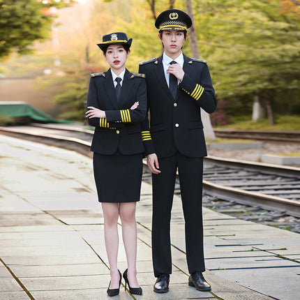 Long-Sleeved Suit High-Speed Rail Attendant Uniform Aviation College Uniform Men's and Women's Hotel Property Security Work Clothes