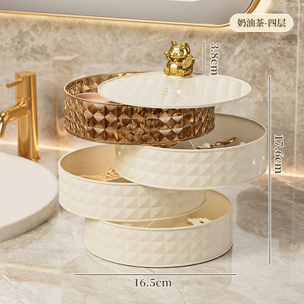 Desktop Rotating Jewelry Storage Box Home Dormitory Multi-Layer Cosmetics Storage and Organization Jewelry Box Dust-Proof Storage Rack