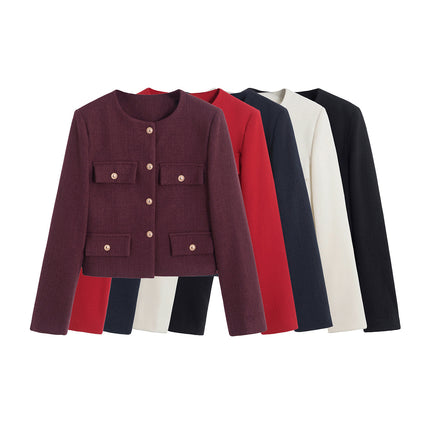 Za Cross-Border Women's Clothing Wholesale European and American Style Round Neck Single-Breasted Elegant Versatile Small Fragrance Jacket Jacket 3046278