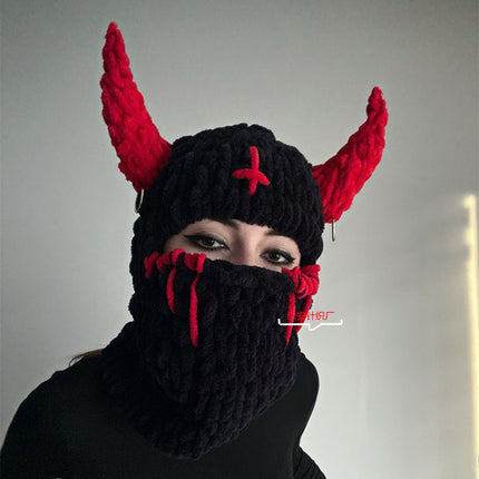 Bear Mask Headgear Sweet Cool Spice Girl Style European and American Handmade Knitted Thickened Wool Warm Hat Cute Autumn and Winter Hat