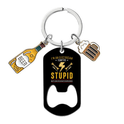 Cross-border Stainless Steel Engraving Metal Keychain Bottle Opener Wine Glass Wine Bottle Birthday Christmas Father's Day Gift