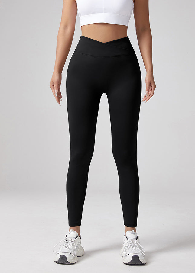 European and American Cross-Border V-Waist Yoga Elastic Leggings for Women, Peach Butt-Lifting Running Quick-Dry Yoga Pants with Cargo Pockets