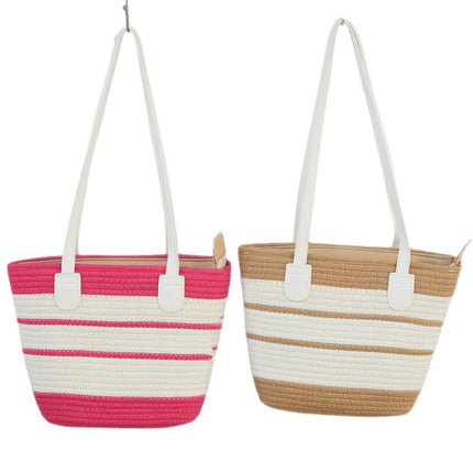 New Versatile Shoulder Bag Large Capacity Woven Bag Women's Seaside Vacation Beach Bag Straw Bag Cotton Thread Tote Bag