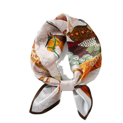 Zoo Selfie Print 100% Mulberry Silk Scarf Spring & Fall Decorative Neck Scarf Silk Scarf 53cm Square Scarf